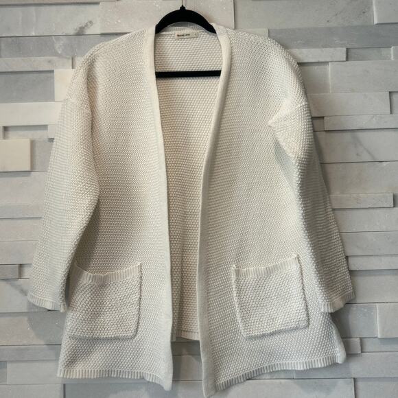 MARINE LAYER Catalina Knit Open Front 100% Pima Cotton White Cardigan Pockets L - Picture 2 of 7